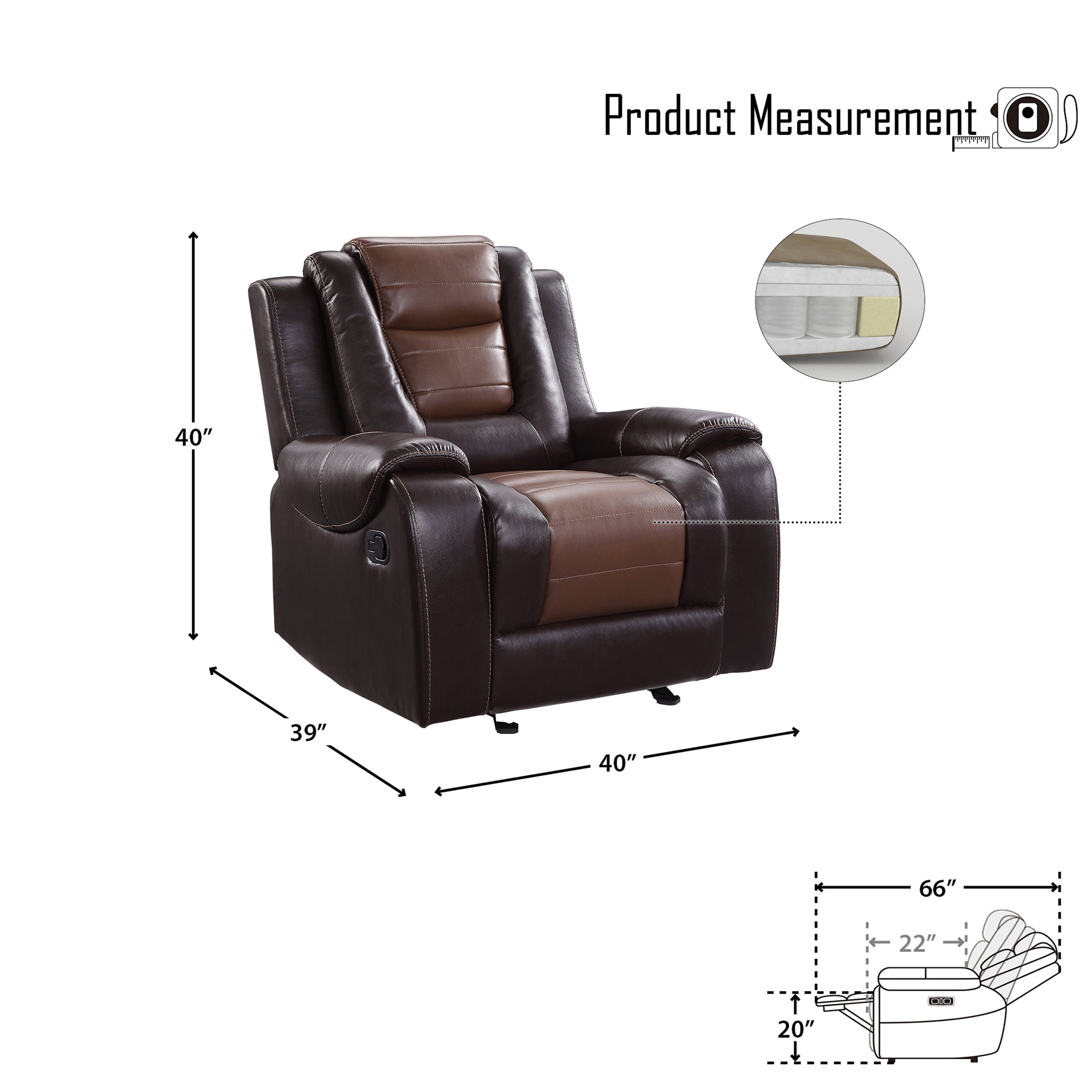 OakvillePark Springer Faux Leather Upholstered Glider Reclining Chair, Light Brown/Dark Brown
