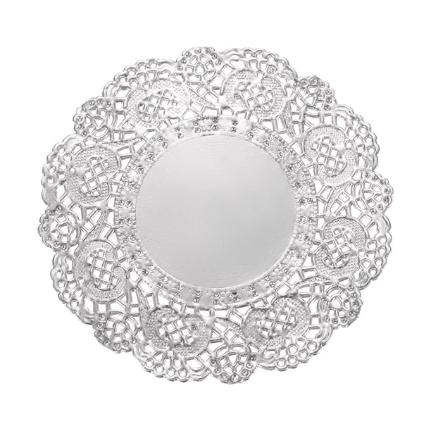 Uxcell 200 Pcs Servilletas de Papel de 3.3 Pulgadas Redondas de Encaje Decorativas, Papeles Desechables para Comidas y Fiestas, Plateadas