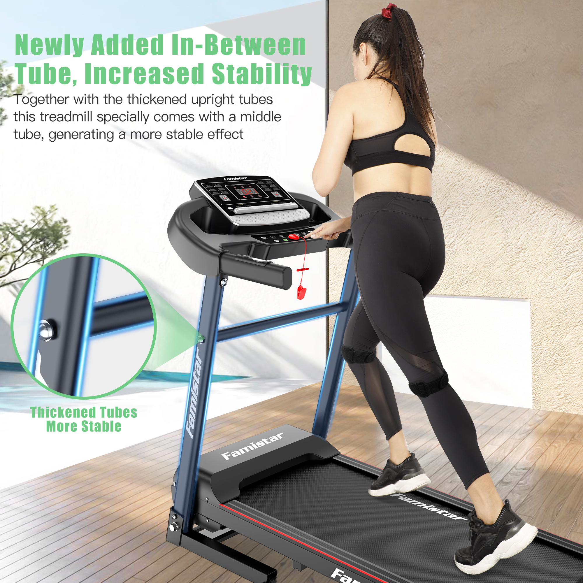 Famistar Folding Incline Treadmill for Home with Smart LCD Display, 265lbs, 12 Programs 3 Modes, MP3 Music Speaker, 2.5HP Electric Foldable Treadmill Running Machine, Knee Strap Gift - image 15 of 15
