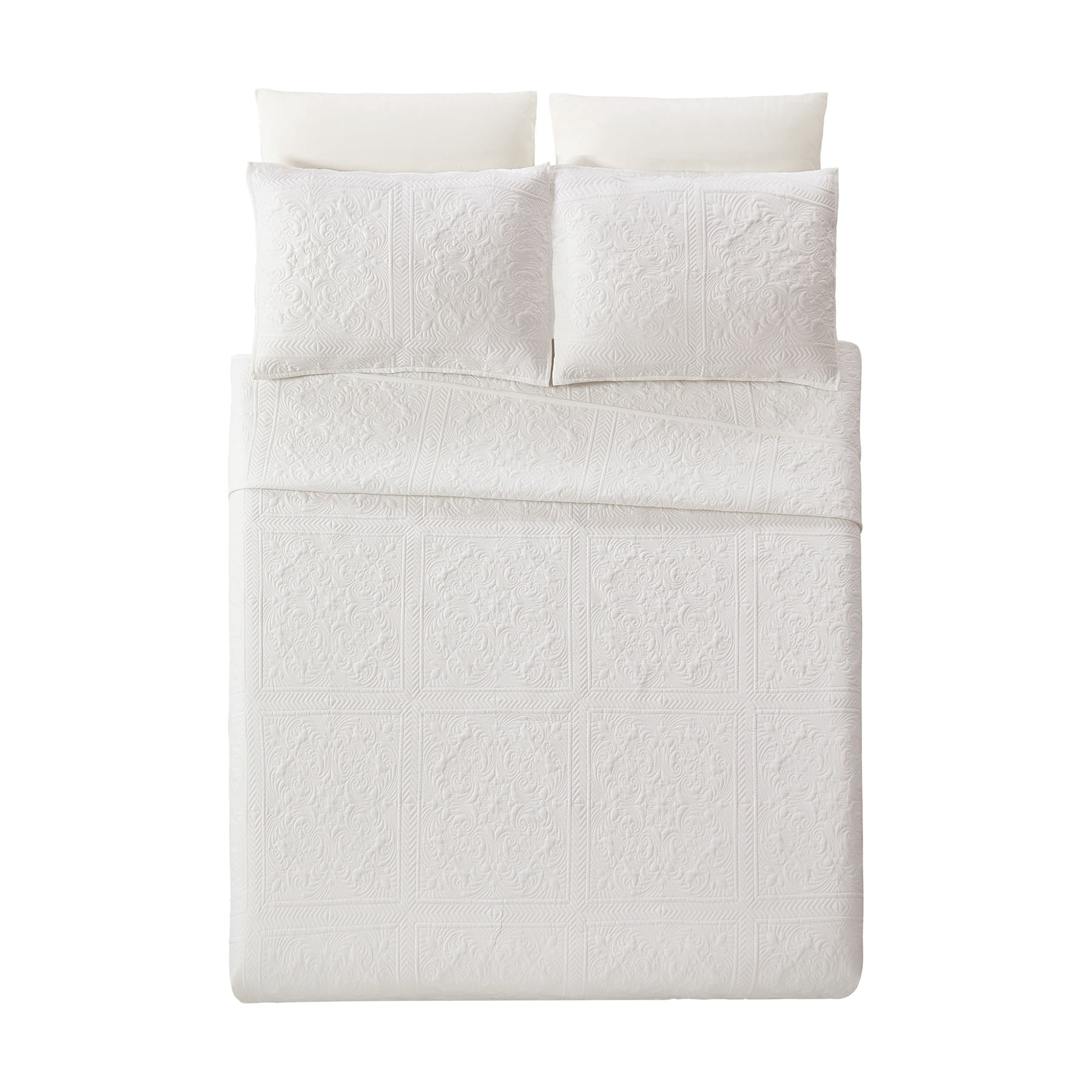 Modern Heirloom Solid Stitch White 3-Piece Bedspread Set, Full/Queen