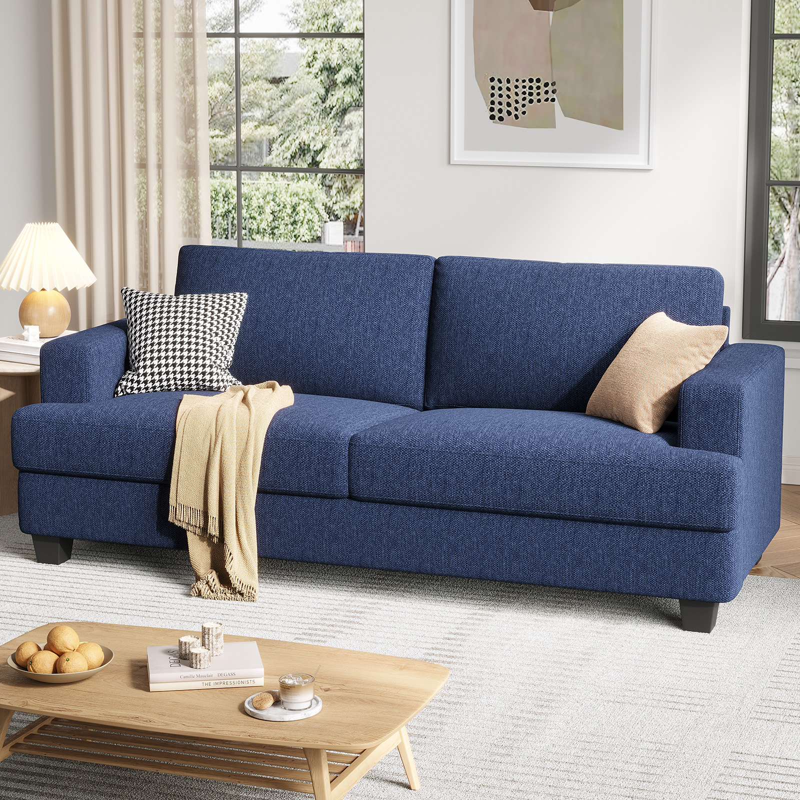 BLAZANT 84” Loveseat Sofa, High Resilience Loveseat Sofa, Linen Fabric 2 Seat Sofa Couch with Wooden Frame& Upholstered Cushion, Modern Deep Seat Sofa for Bedroom Office