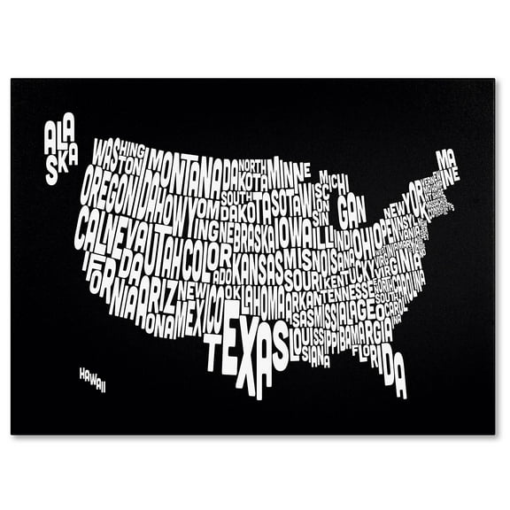 Trademark Art 'BLACK-USA States Text Map' Canvas Art by Michael Tompsett