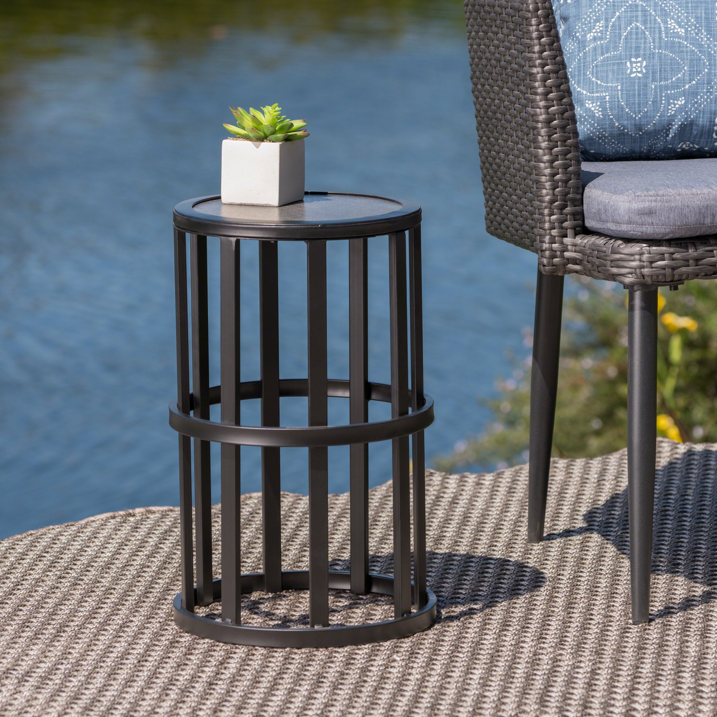 Black Ceramic Outdoor Side Table Table Outdoor Side Tile Ceramic Iron