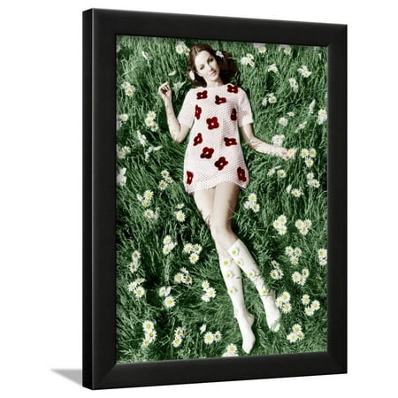 Tiffany Inspired Daisy (Young Model Biddy Lampard in the Grass Wearing a Short Dress (With Daisies) Inspired by Courreges Framed Print Wall)