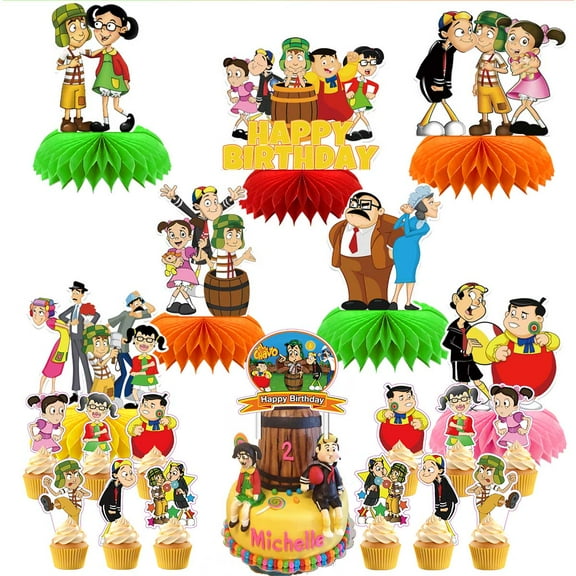 El Chavo del Ocho Party Decor Supplies Honeycomb Centerpieces Table Toppers Cake Toppers Decorations for Birthday