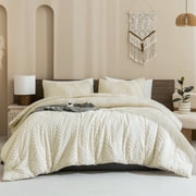 ANGENIA King Size Comforter Sets Beige - 3 Pieces Cream Boho Bedding Comforter Set for King Bed - Soft Fluffy Tufted Textured All Season Bed Set for Women Men