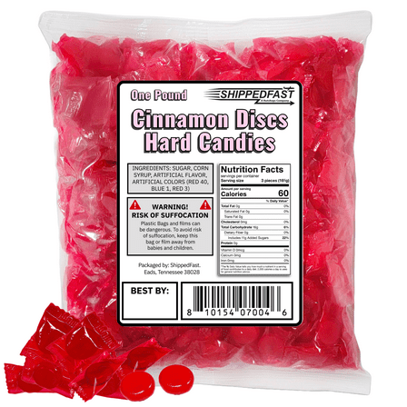 Cinnamon Disc Hard Candy. 1 Pound Bag. Individually Wrapped. (16oz)
