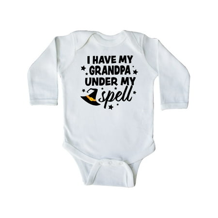 

Inktastic I Have My Grandpa Under My Spell with Cute Witch Hat Gift Baby Boy or Baby Girl Long Sleeve Bodysuit