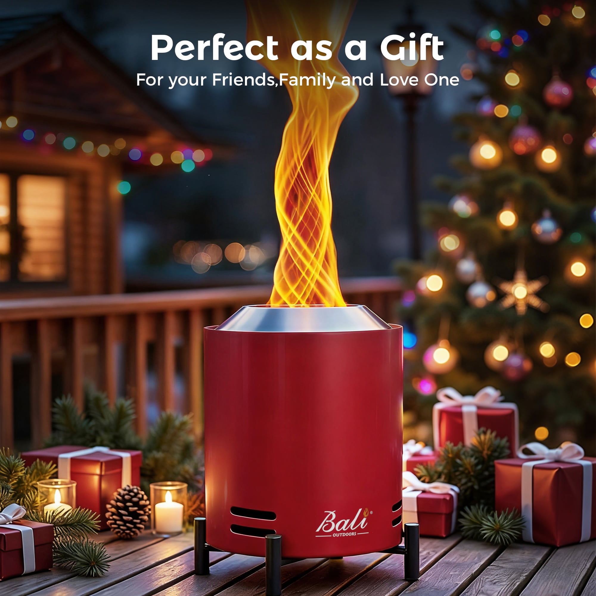 BALI OUTDOORS Smokeless Fire Pit Round, 8.6'' * 6.5'' Portable Outdoor Tabletop Firepit, Red