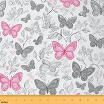 Homewish Chic Butterfly Flower Fabric by the Yard 3 Yard,Wild Animal Sewing Fabric,Pink Gray White Room Decor Fabric by the Yard For Girls Kids,Breathable Home Decor