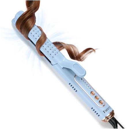 FARERY Chill Set Soft-Air Curling Iron, 2-in-1 Hair Straightener & Curler with Upgraded Long Barrel, Blue