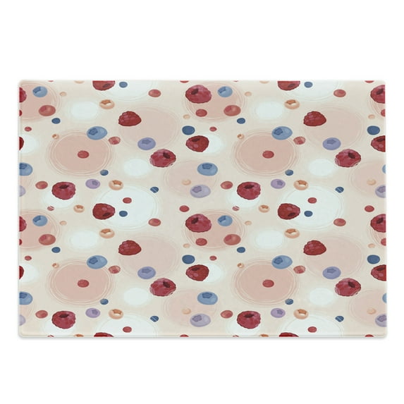 Peach Cutting Board, Raspberries Blueberries Cranberries Food Themed Design with Abstract Circle Backdrop, Decorative Tempered Glass Cutting and Serving Board, Large Size, Multicolor, by Ambesonne
