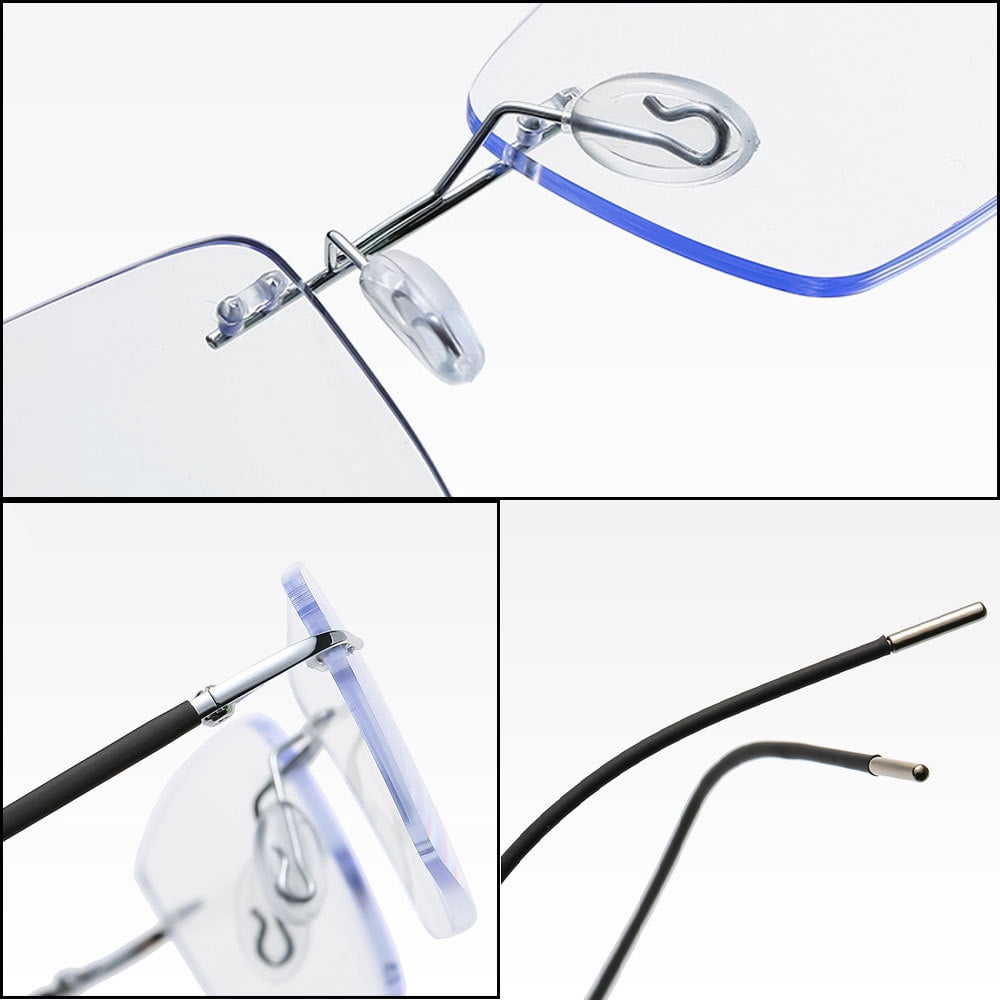 Men Progressive Rimless Ultralight Reading Glasses 4.00 Anti-blue Light Frameless Blue Multifocus Readers +4.00 Strength