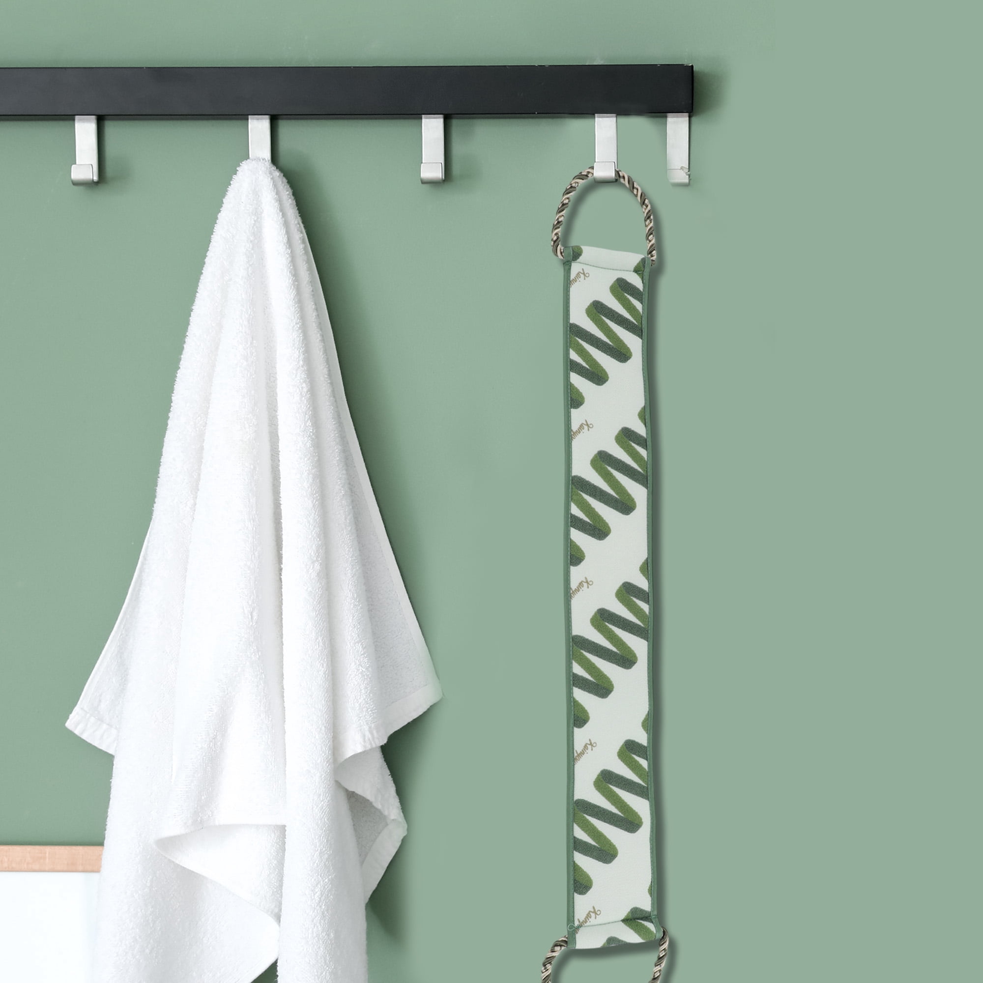 Unique Bargains Line Pattern Body Scrub Towel 1 Pc Blackish Green