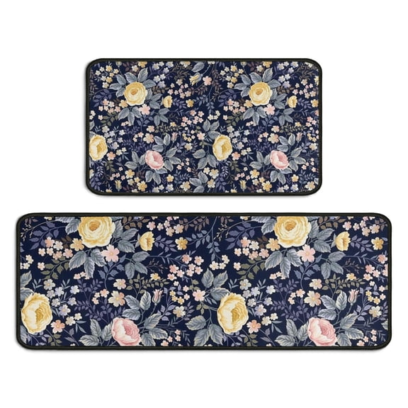 Pioneer Flower Floral Print Pattern Kitchen Rugs Sets Of 2,Anti Fatigue Kitchen Mat Rugs Non Slip Washable,Decorative Kitchen Floor Mats for Kitchen,Sink,Laundry,17"X30" 17"X47"