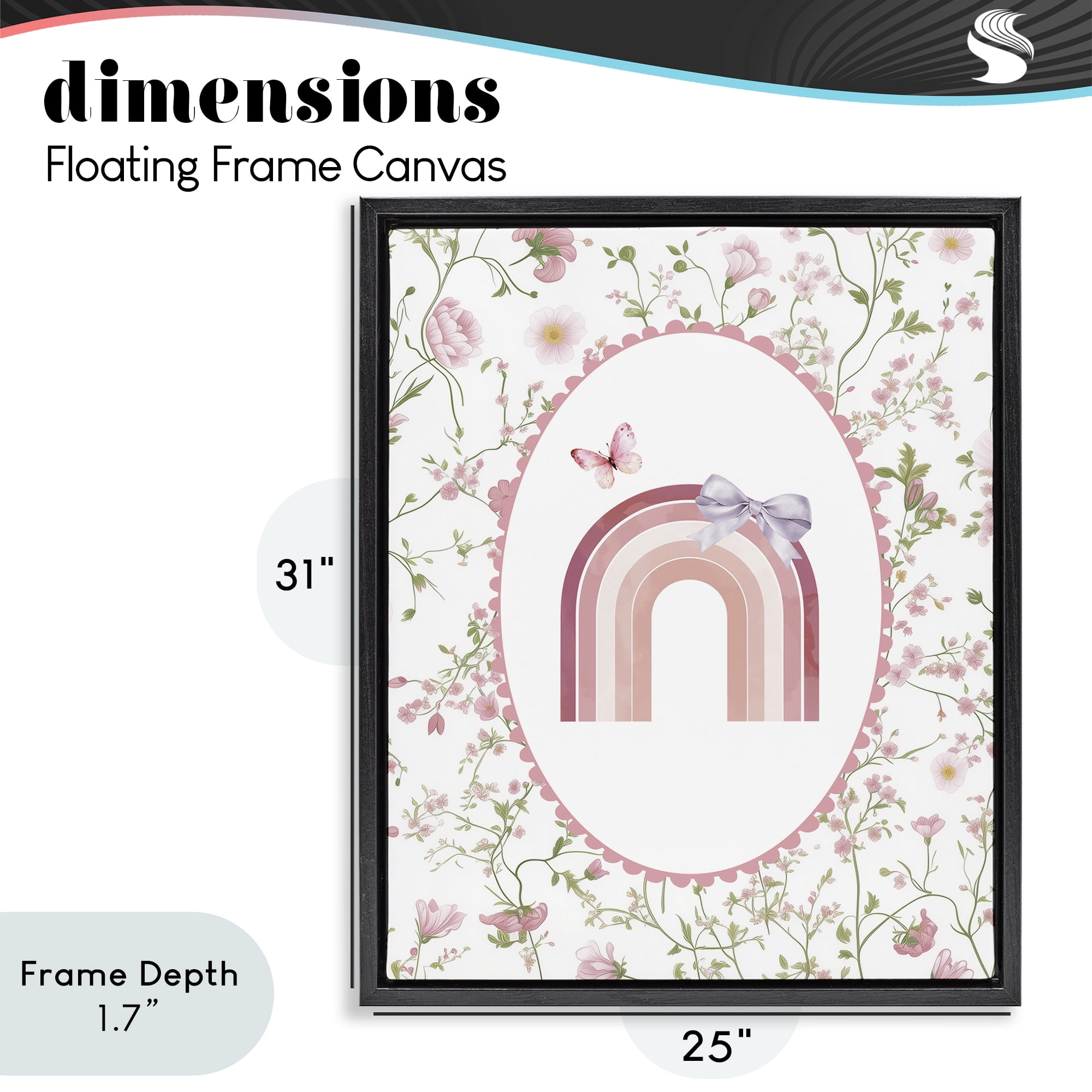 Stupell Industries Floral & Ribbon Rainbow Black Framed Floater Canvas Wall Art, design by Christine Simpson Art