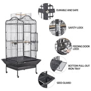 Yaheetech 63H Large Rolling Parrot Cage with Open Playtop, Stand & Slide-Out Tray, Black