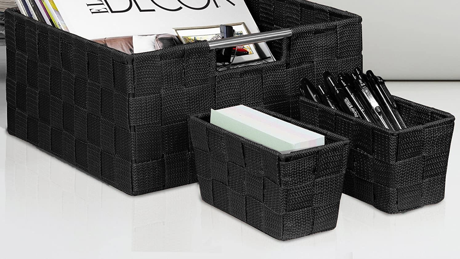 7 Pack Durable Woven Fabric Storage Baskets, Shelf & Closet Organization for Adults in  Black