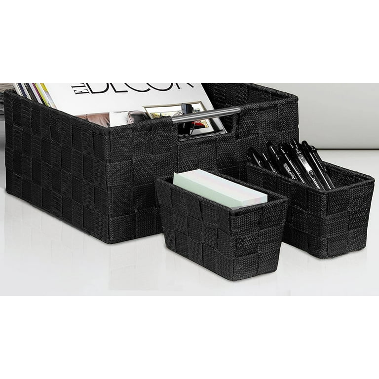 7 Pack Decorative & Durable Woven Fabric Storage Baskets, Shelf & Closet Organization - Black, Size: Large