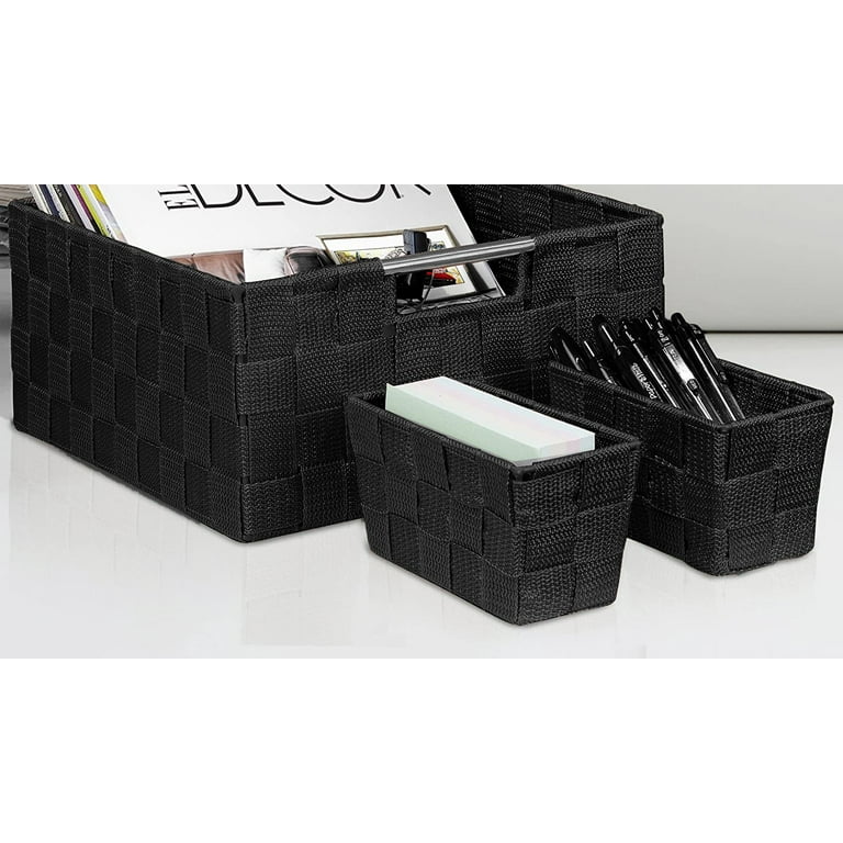 Storage Baskets, 3 Set, Woven Fabric Organiser Boxes for Shelves Homes  Bathroom