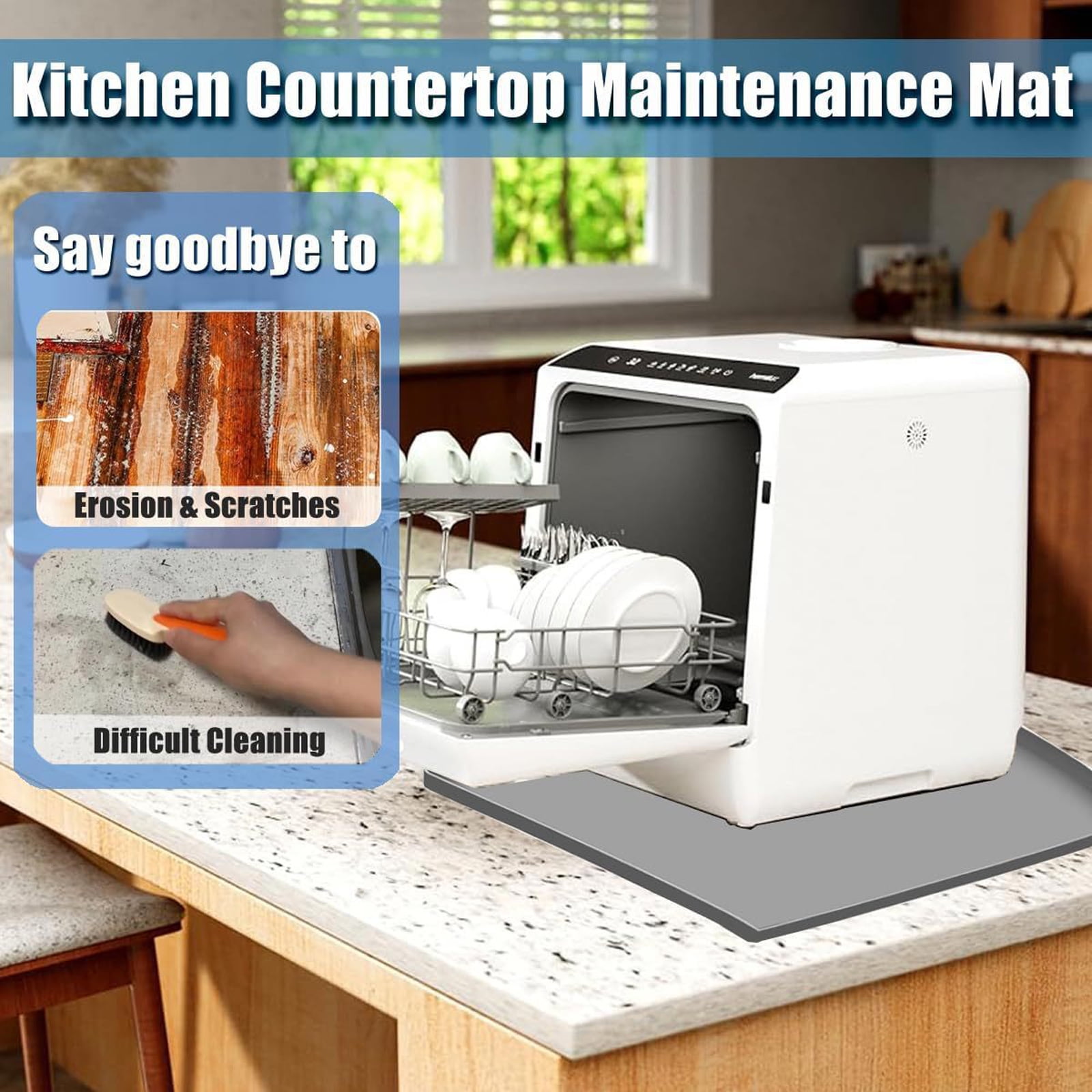 Multi-Function Dishwasher Drain Pan Silicone Mat, Drip Tray with Raised Edges, Leak Prevention