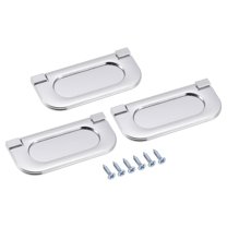 Uxcell 74x34x5mm Finger Flush Pull Handle Rectangle for Drawer Door Bright Silver 3 Pack