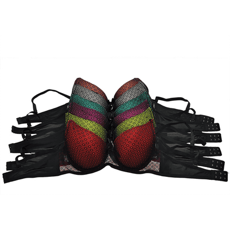 Nylon Eyelet - Mechaly Women Neon Colors Mesh Eyelet Demi Cup Nylon Push Up Bra - 6 Pack