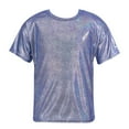 thumbnail image 3 of YONGHS Men's Metallic Shiny Short Sleeve T-shirt Holographic Round Neck Party Disco Club Tee Top Royal Blue S, 3 of 7