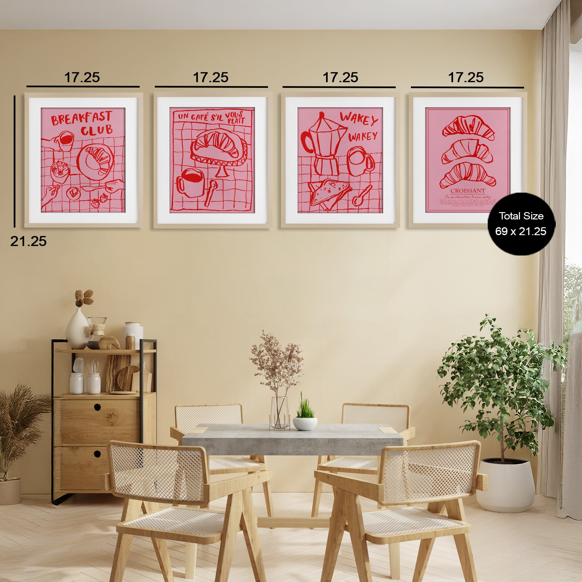 Stupell Industries Pink & Red Breakfast Doodles 4 Piece Birch Framed Print Under Glass Set, design by Jenaya Jackson