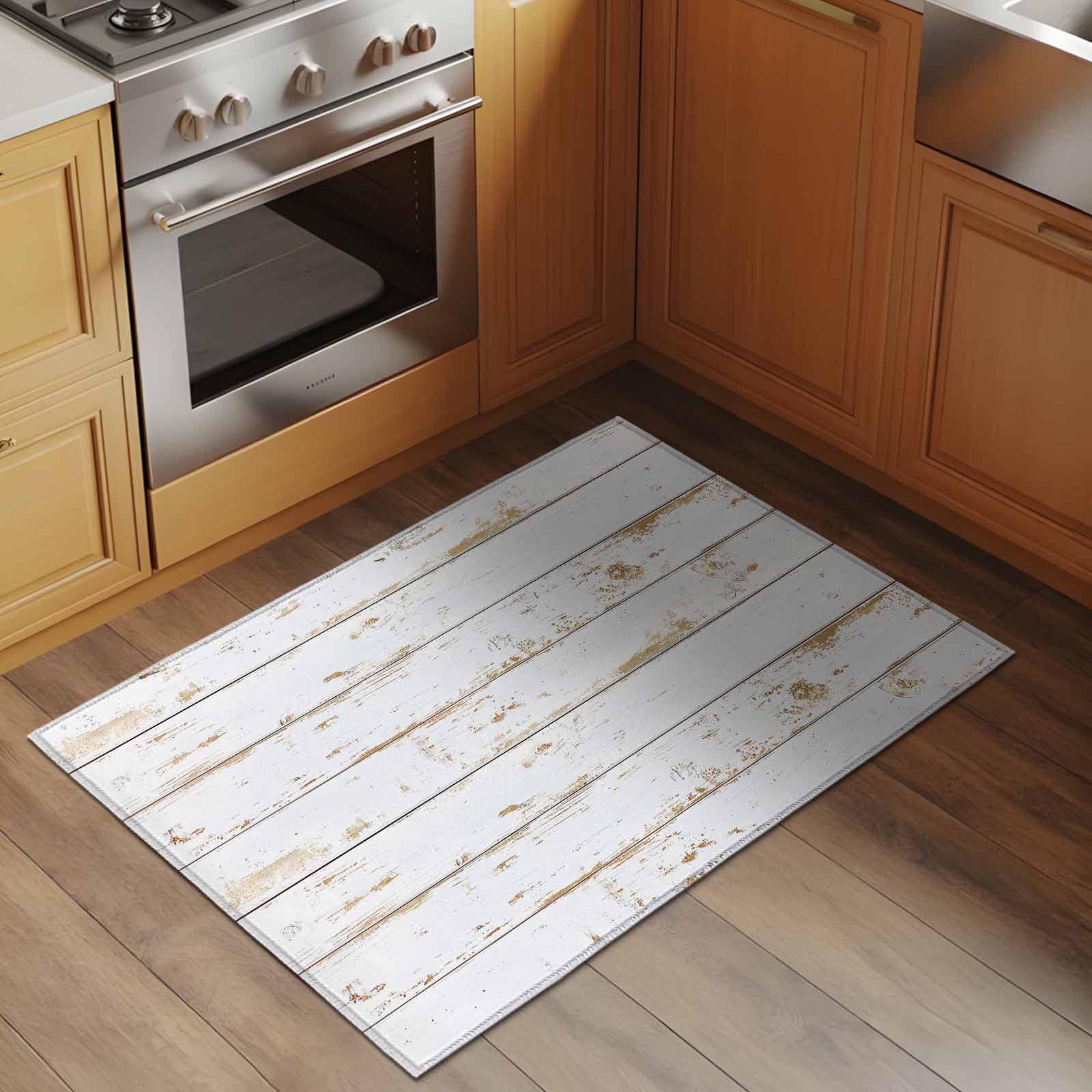 White Wooden Plank Entryway Rug 2'x3'&nbsp; Non Slip Front Door Mats, Country Vintage Farmhouse Wood Grain Entrance Rugs Indoor Outdoor Carpet, Washable Floor Mats Small Area Rug for Bedroom Kitchen