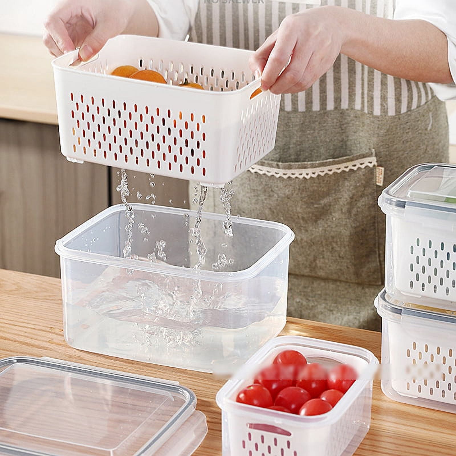 Aagglly 3 PCS Produce saver containers for refrigerator,Leakproof Food  Storage Bins with lids Removable Colander,BPA-Free Fresh Plastic box Keep  Fruit