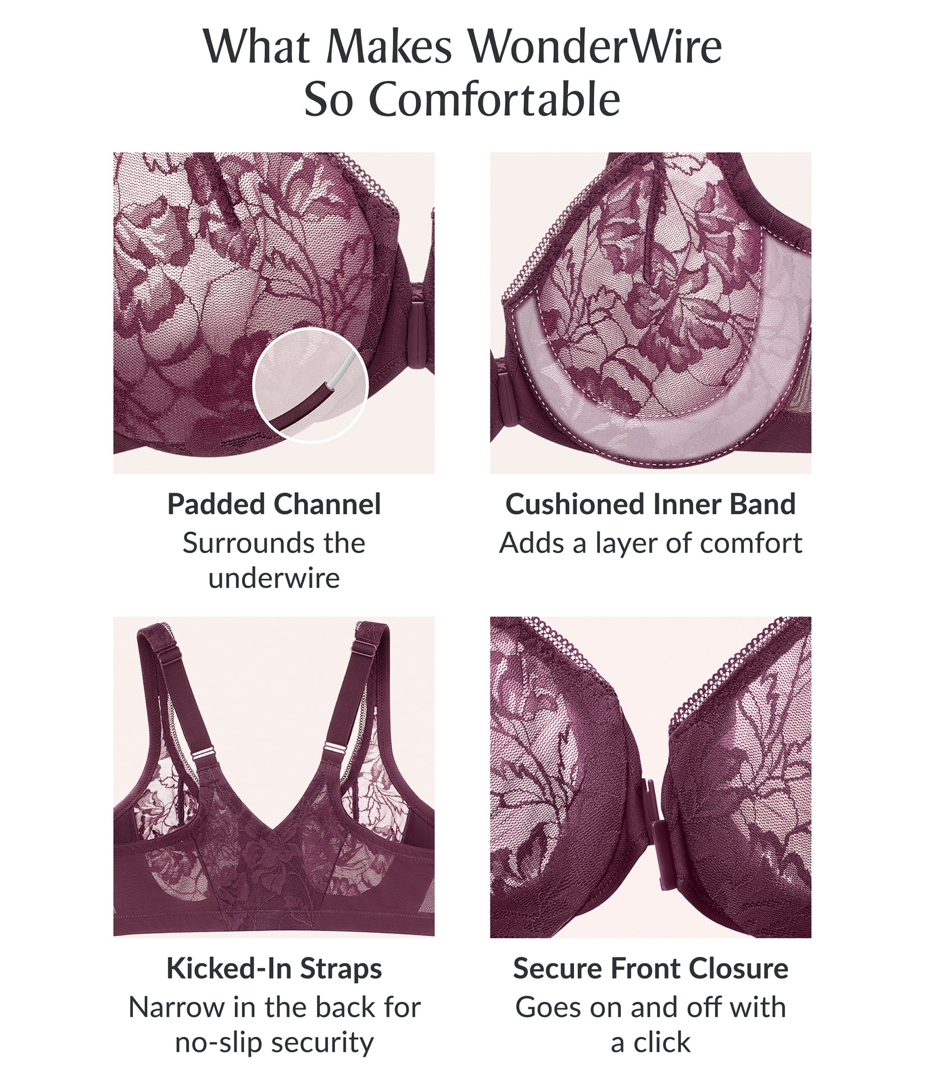 Glamorise Lacey T-Back Front-Closure WonderWire Underwire  Bra 9246 (Women's & Women's Plus)