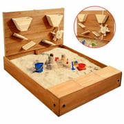 KLOKICK Wooden Sandbox with Cover, Sand Wall, Bottom Liner for Backyard, Outdoor Play Cedar Wood Wall Combination