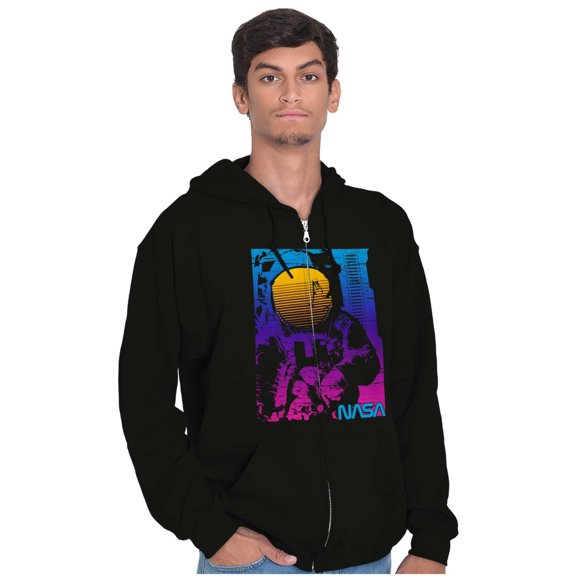 Vaporwave NASA Space Astronaut Zip Up Hoodie Men's Women's Brisco Brands S