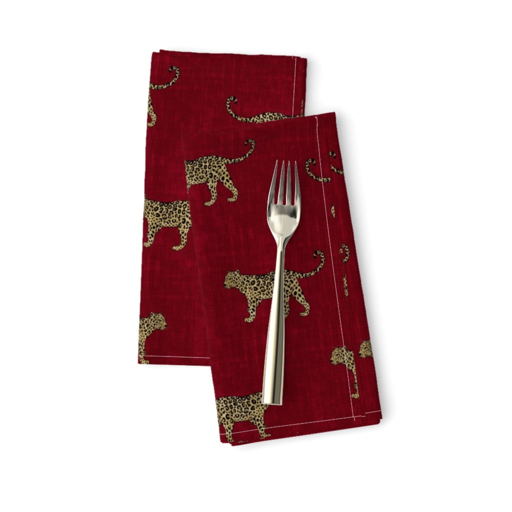 Leopard Animal Red Gold Texture Cat Cotton Dinner Napkins by Roostery Set of 2 Leopard Animal Red Gold Texture Cat Cotton Dinner Napkins by Roostery Set of 2