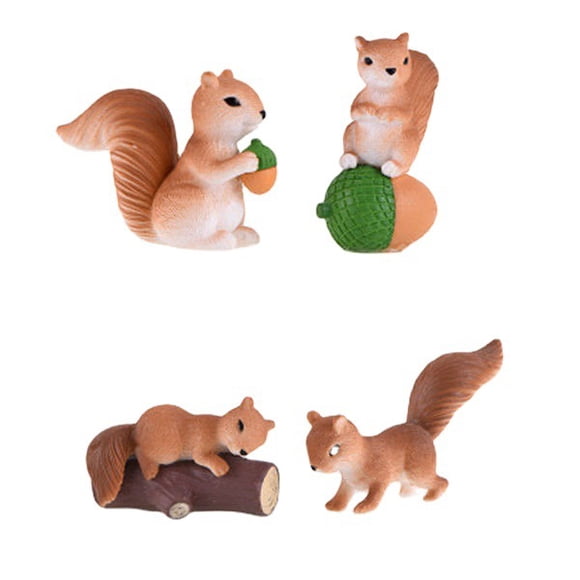 4-Pack Mini Squirrel Animal Statue Garden Decor, Adorable Fairytale Garden Acces