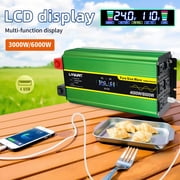 LVYUAN 3000W 6000W Peak Pure Sine Wave Power Inverter Car Converter DC 24V to AC 110V/120V with 4USB & 4AC Outlets, LCD Display, Remote Control for Car, RV, Camping, Outdoor & Home Backup Green