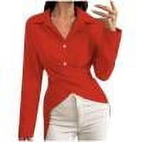 TKLPEHG Women Tops Dressy Casual Button Lapel Shirts Long Sleeve Lightweight Fashion Loose Classic Solid Color Leisure Comfy Comfy Blouses (Red,L)