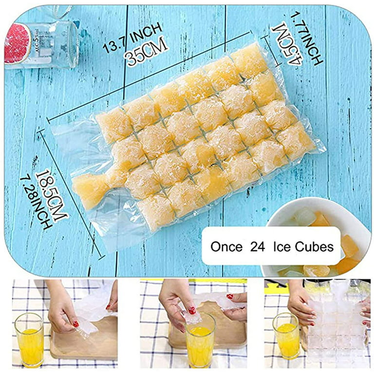 Disposable Ice Cube Bags,Stackable Easy Release Ice Cube Mold Trays,  Self-Seal Freezing Maker,Cold Ice Pack Cooler Bag for Cocktail Food Wine,  100