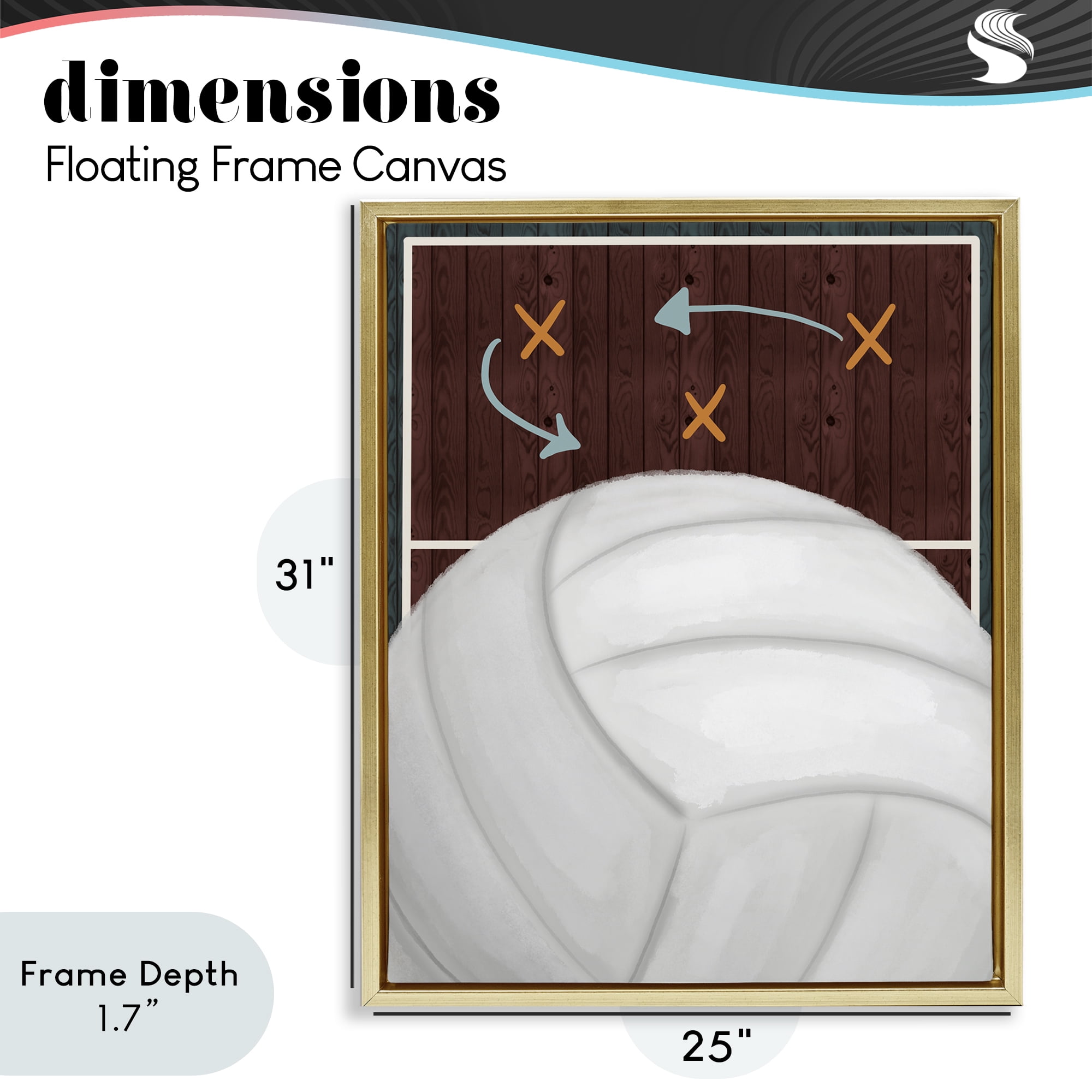 Stupell Industries Volleyball Court Tactics Gold Framed Floater Canvas Wall Art, design by Jennifer Stith