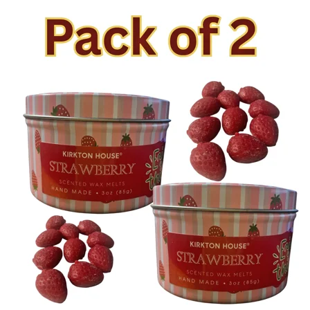 Kirkton House Strawberry Scented Wax Melts, Handmade, 3 oz (85g) Tin, Pack of 2