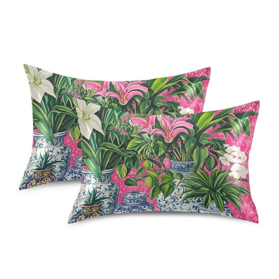 Yayeee Pillowcase Standard Size Set of 2 Satin Wrinkle Resistant Pillow Case, White Vibrant Flowers