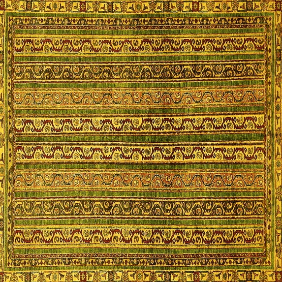 Ahgly Company Machine Washable Indoor Square Abstract Yellow Modern Area Rugs, 6' Square