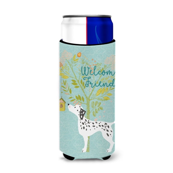 Carolines Treasures BB7585MUK Welcome Friends Dalmatian Michelob Ultra Hugger for slim cans  Slim Can multicolor