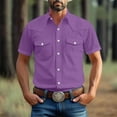 thumbnail image 2 of FRSASU Western Cowboy Shirts for Men Pearl Snap Button Down Cotton Work T-Shirt Men's Casual Shirt Jacket with Two Pockets Purple, 2 of 6