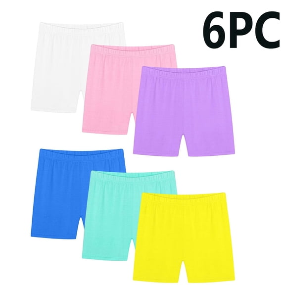 ATOGUTA Girls Yoga Shorts 6-Pack Cartwheel Breathable and Safety Biker Under Dress Dance Shorts Kids Clothes Yellow, Size 2T-14