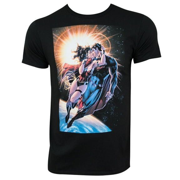 Superman Wonder Woman Space Kiss Men's Black T-Shirt Tee Shirt