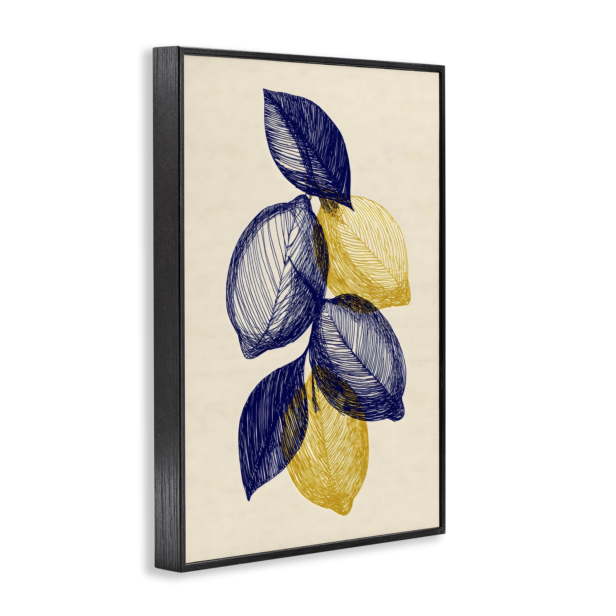Stupell Industries Navy Lemons Botanical Sketch Black Framed Giclee Art, design by Petal Prints Design
