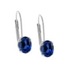 Gem Stone King 2.00 Ct Oval 7x5mm Blue Created Sapphire Brass Silver Plated Brass Stud Earrings