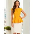 thumbnail image 3 of DARING DIVA Women's Elegant Round Neck Solid Color Cap Sleeve Blouses S Yellow, 3 of 6